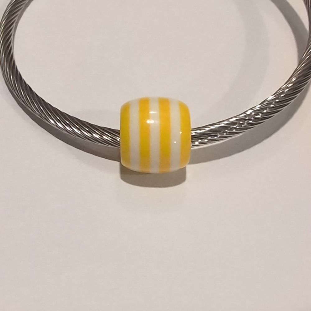 Yellow and White Striped Charm for‎ Pandora Style Bracelet